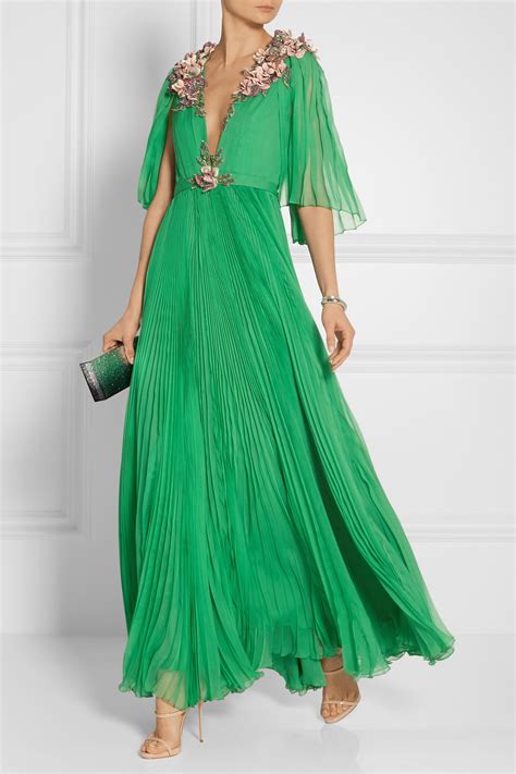 gucci green ruffle dress|gucci pleated dress.